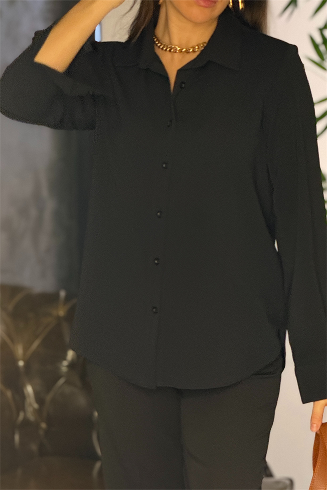 Siyah Dökümlü Krep Gömlek 3532