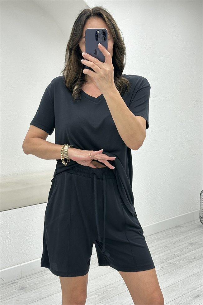 Siyah Modal Tshirt Şort Takım 3928