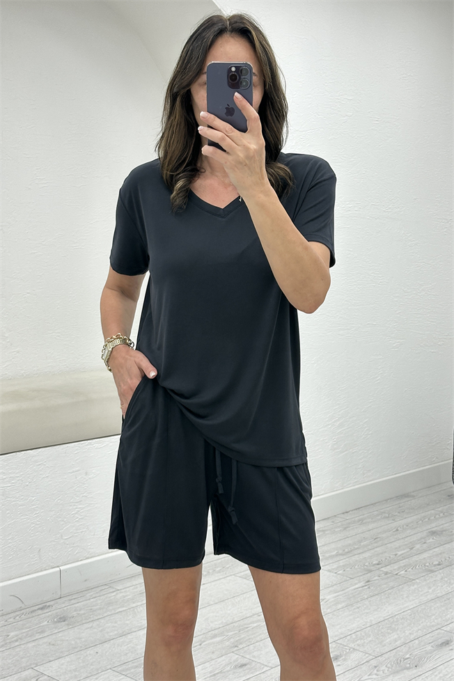 Siyah Modal Tshirt Şort Takım 3928