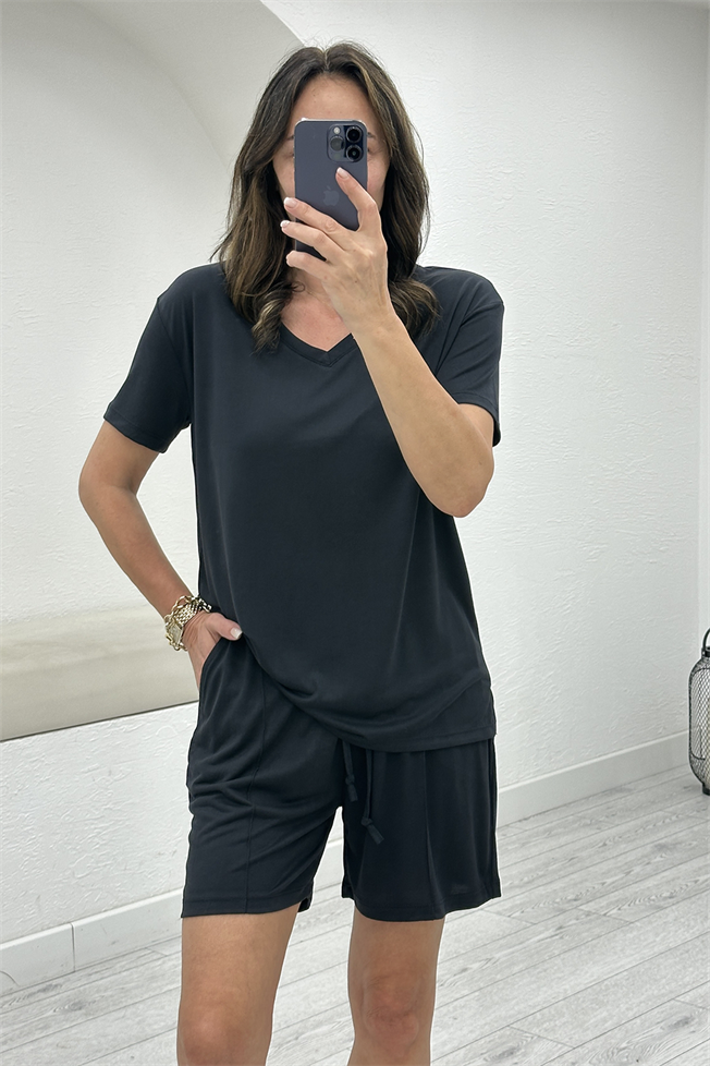 Siyah Modal Tshirt Şort Takım 3928