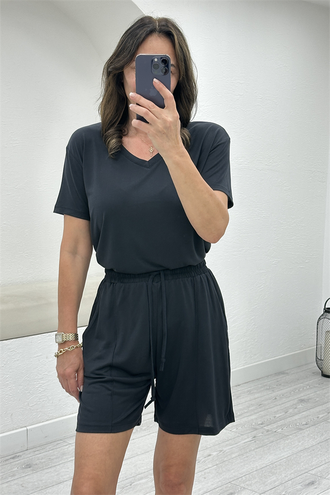 Siyah Modal Tshirt Şort Takım 3928