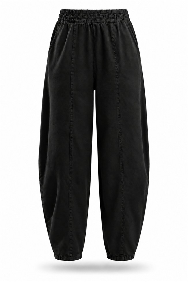 Siyah Önden Dikişli Barrel Pantolon 031750