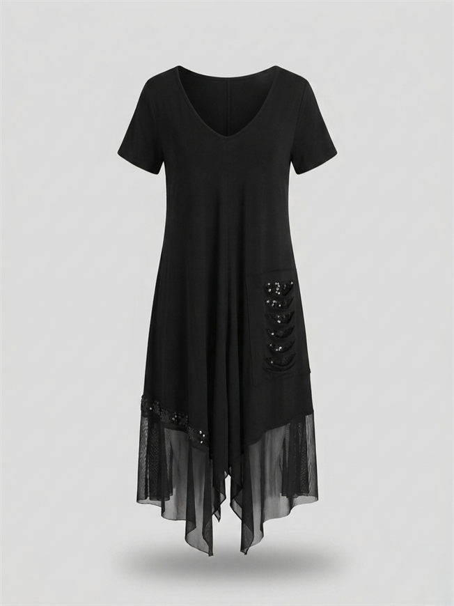 Siyah Oversize Pul Detay Elbise 3867
