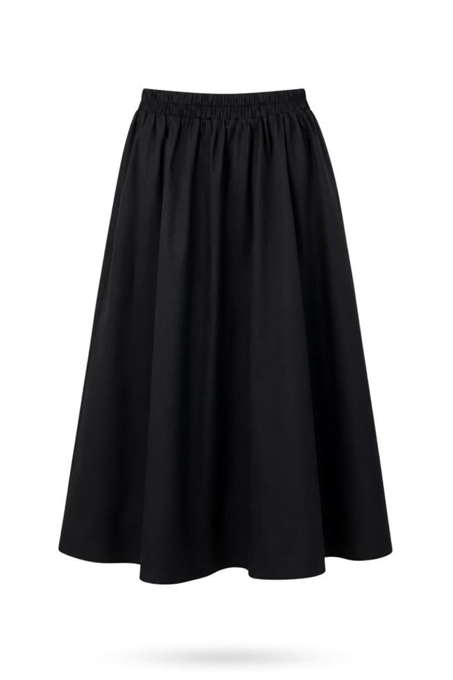 Siyah Poplin Midi Etek 3907