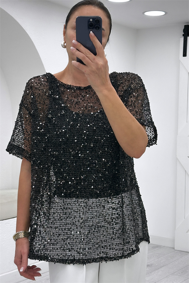 Siyah Pullu Bluz 3701