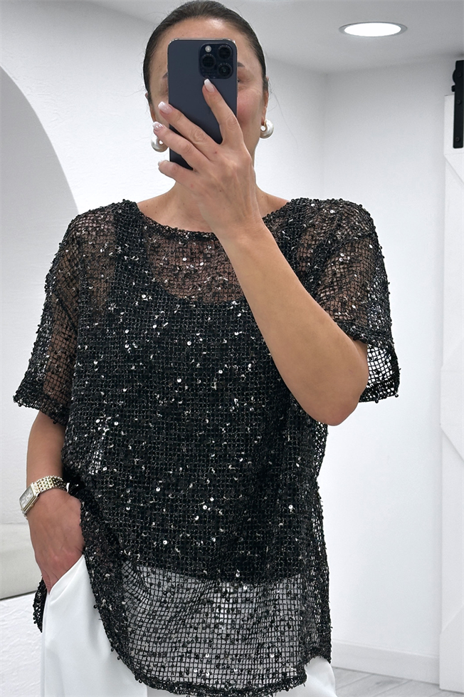 Siyah Pullu Bluz 3701