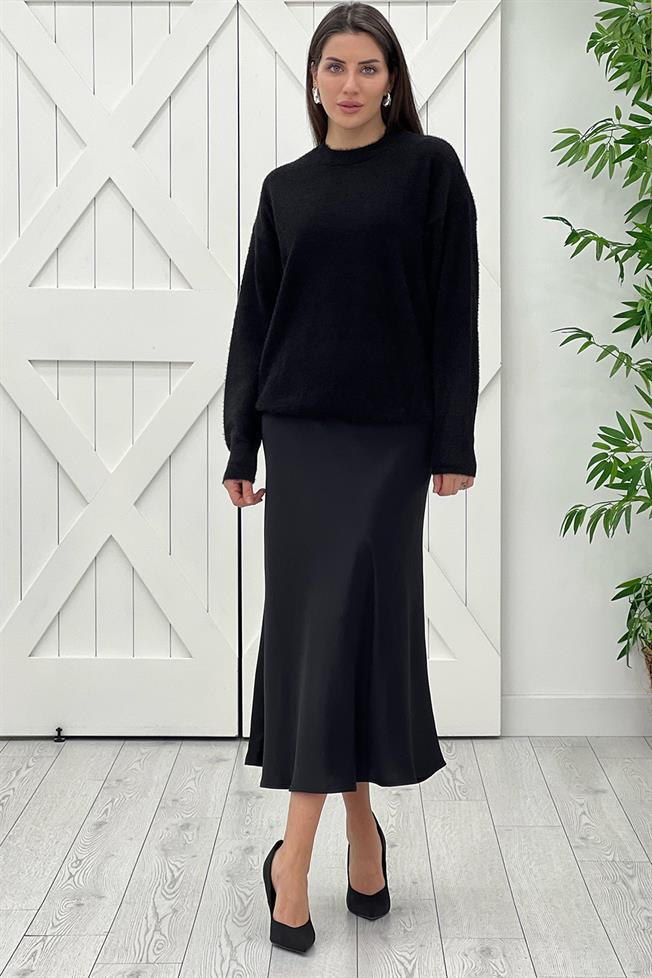 Siyah Saten Verev Etek 15026