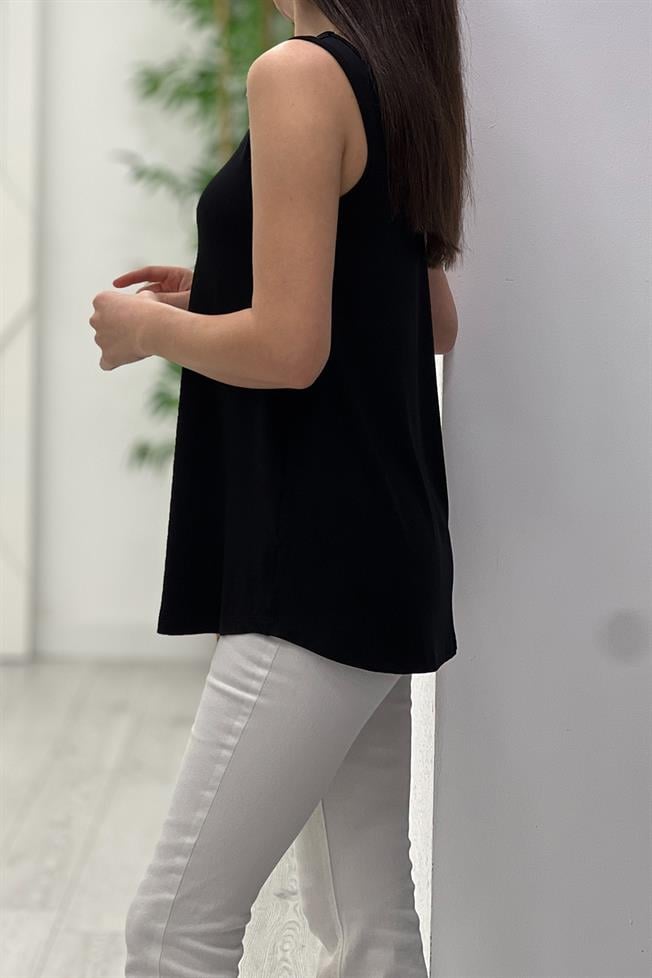 Siyah Sıfır Kol Basic Atlet 441