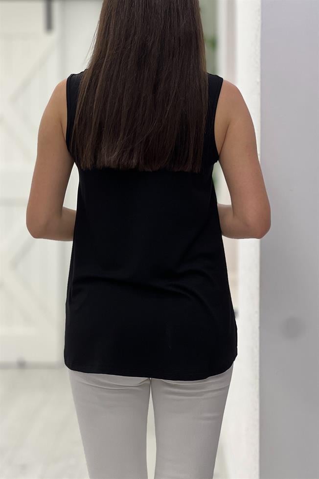 Siyah Sıfır Kol Basic Atlet 441