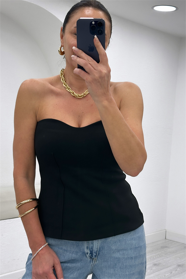 Siyah Straplez Bluz 17624