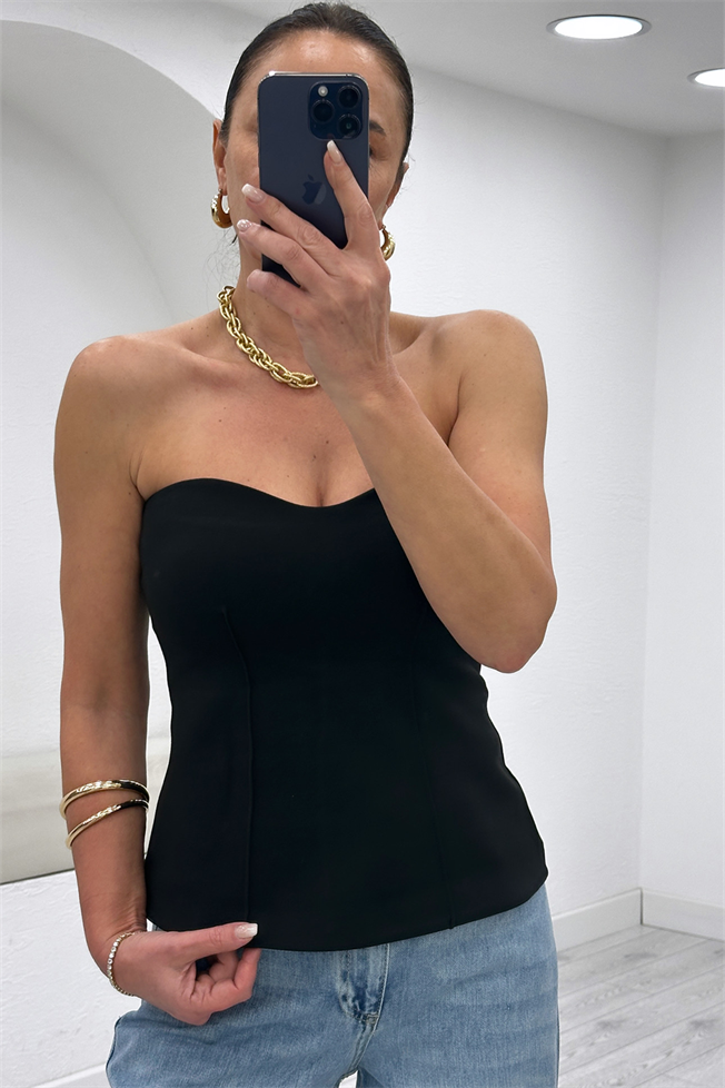 Siyah Straplez Bluz 17624