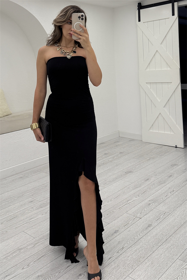 Siyah Straplez Elbise 2991