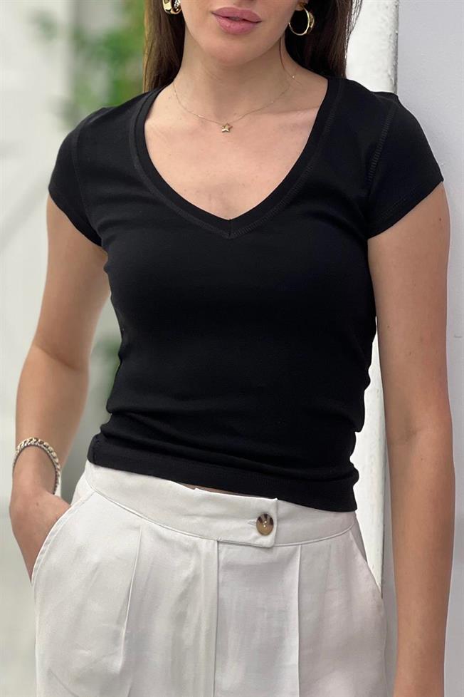 Siyah V Yaka Basic Tshirt 4794