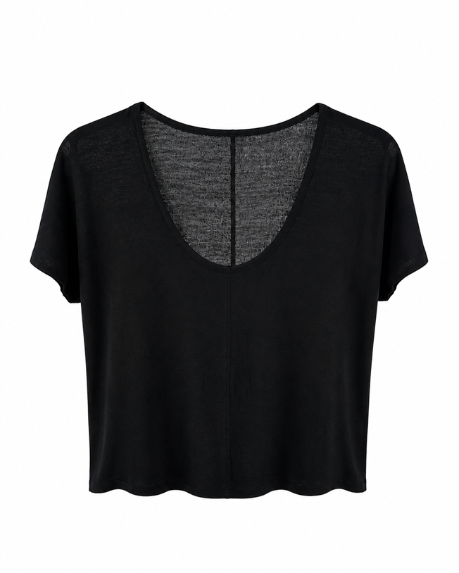 Siyah V Yaka Dökümlü Tshirt 26319