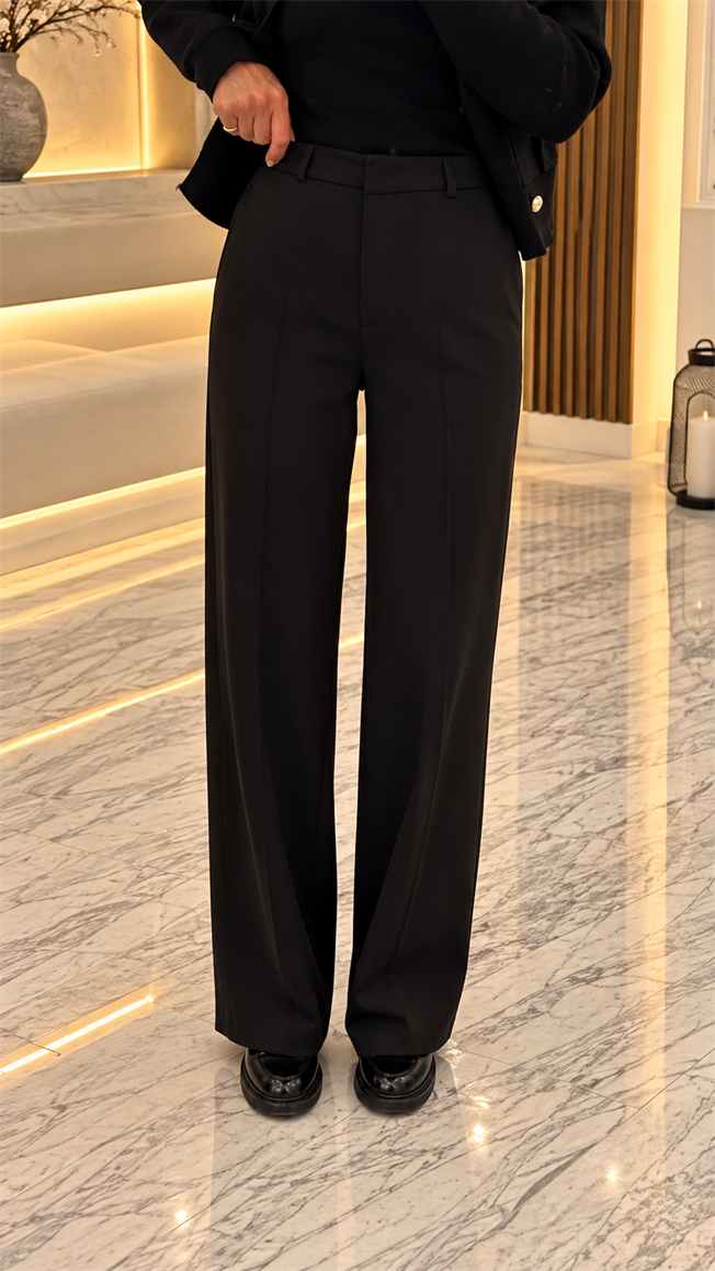 Siyah Wide Leg Pantolon 9980