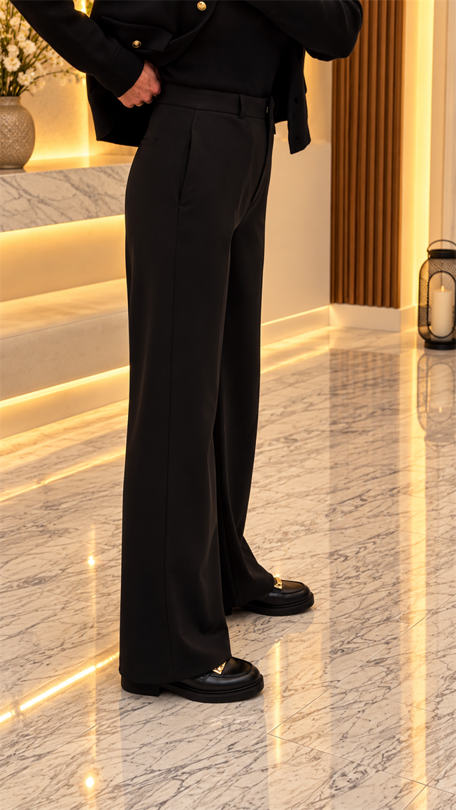 Siyah Wide Leg Pantolon 9980