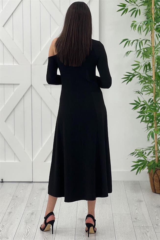 Siyah Yarım Boğazlı Elbise 257041