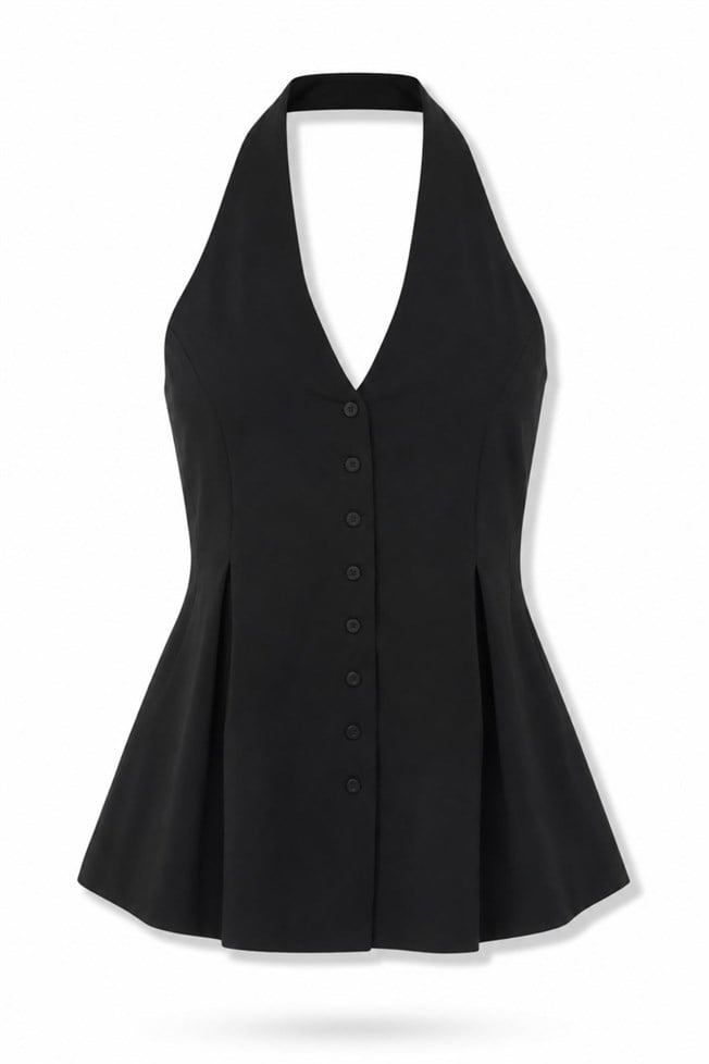 Siyah Halter Yaka Peplum Yelek 17612