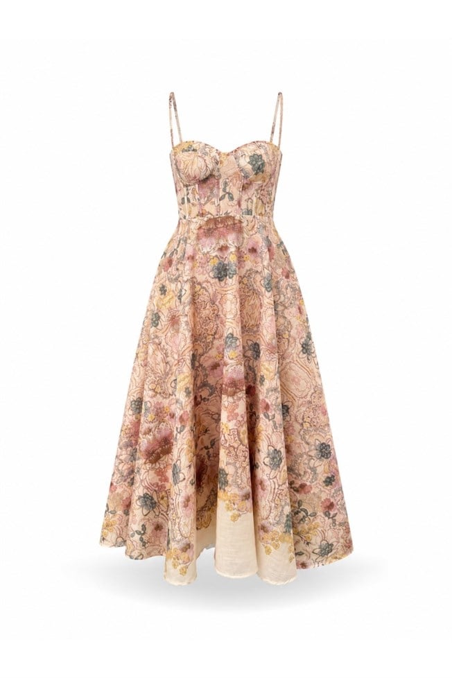 Somon Desenli Maxi Elbise 05225