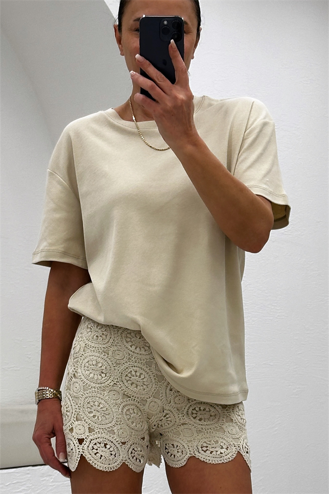 Taş Bisiklet Yaka Oversize Tshirt 3387