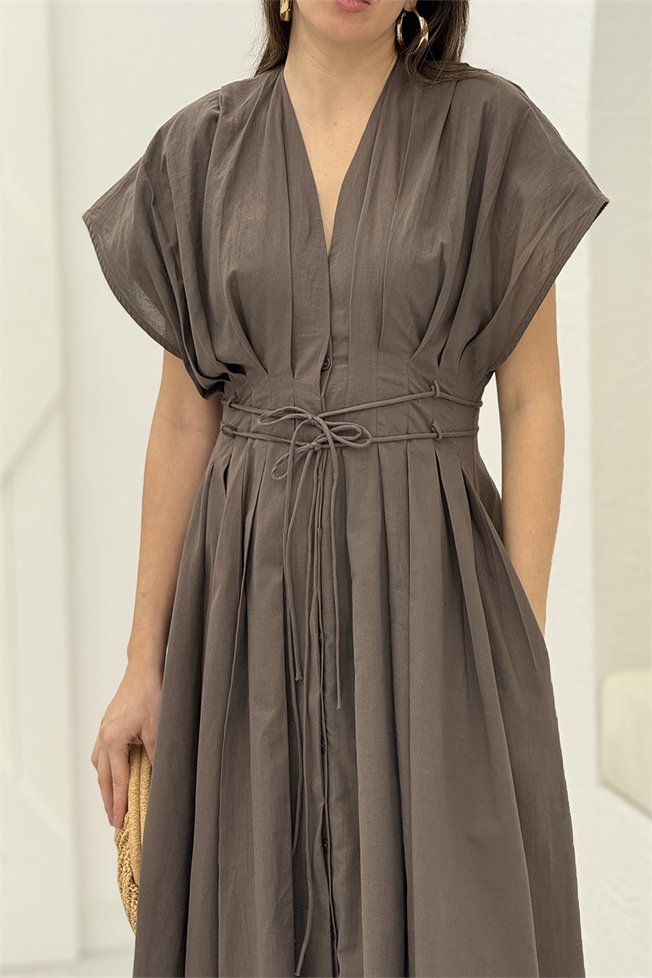 Vizon  Belden Oturtmalı Vual Elbise 3520