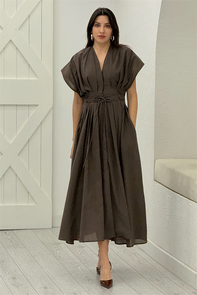 Vizon  Belden Oturtmalı Vual Elbise 3520