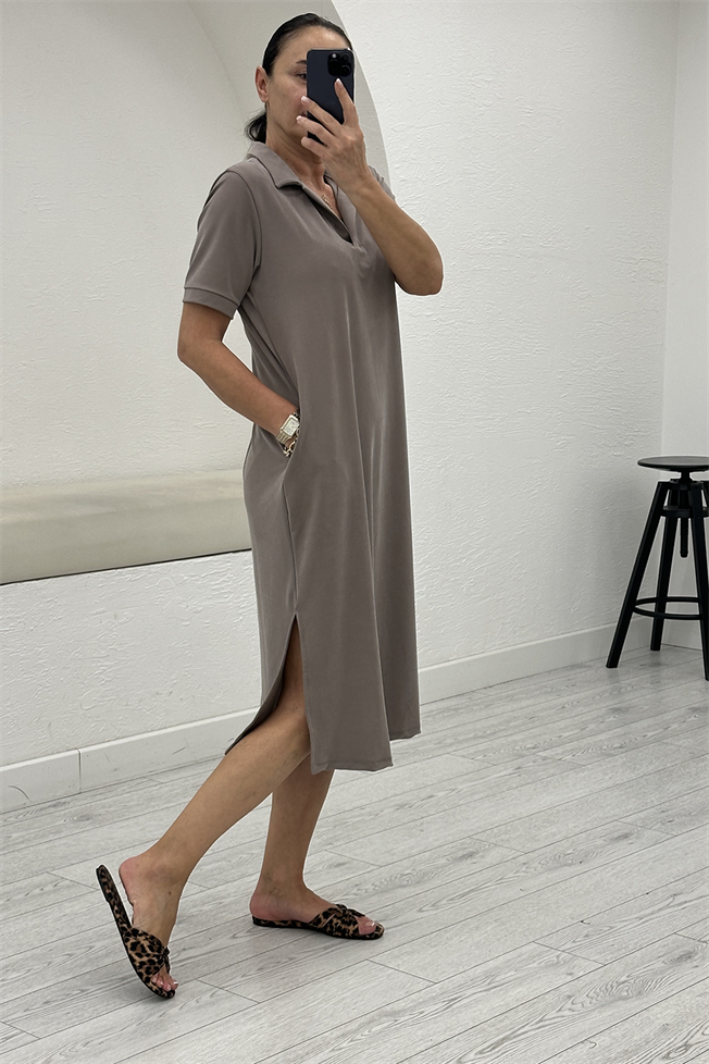 Vizon Polo Yaka Modal Elbise 1173