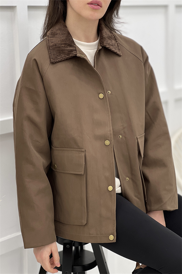 ブラウン Pepicino ACT Kahverengi Kadife Yakalı Mont 0213