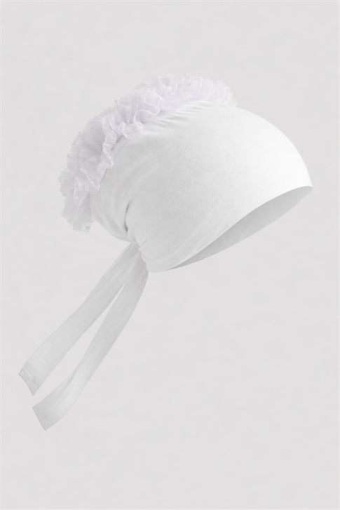 Fırfırlı Bone Beyaz