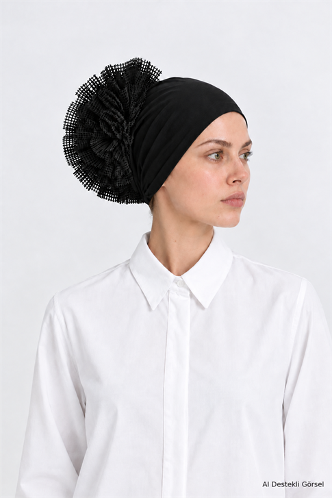 Fırfırlı Silikonlu Geçme Bone Siyah 