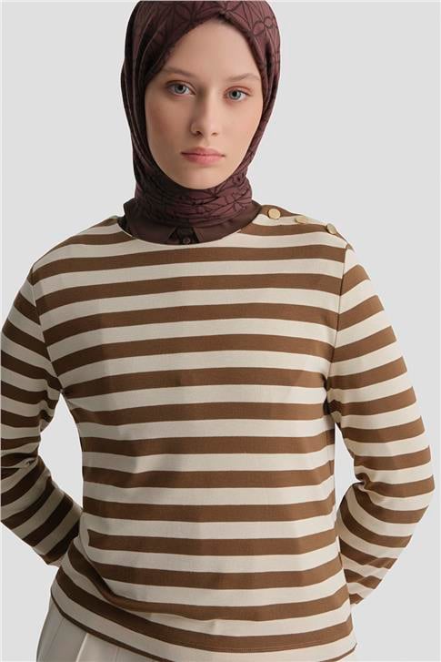 Çizgili Basic Badi Beyaz