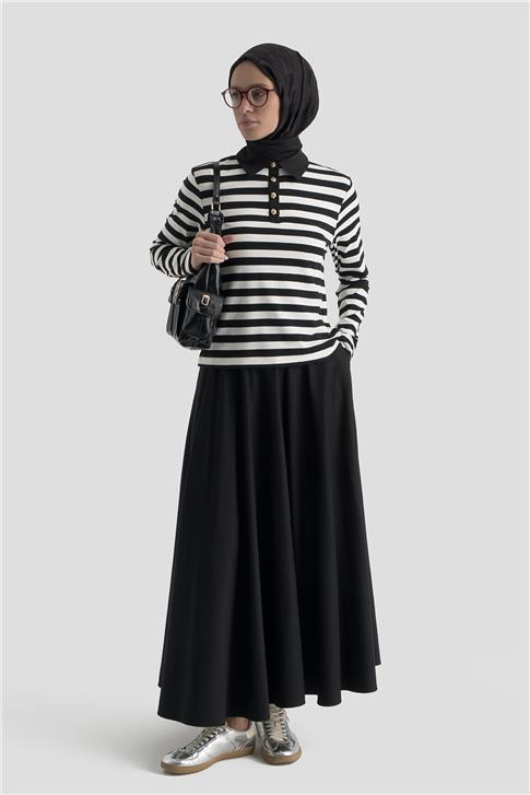 Çizgili Yakalı Badi Beyaz