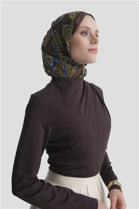 Aksesuarlı Drape Badi Acı Kahve 