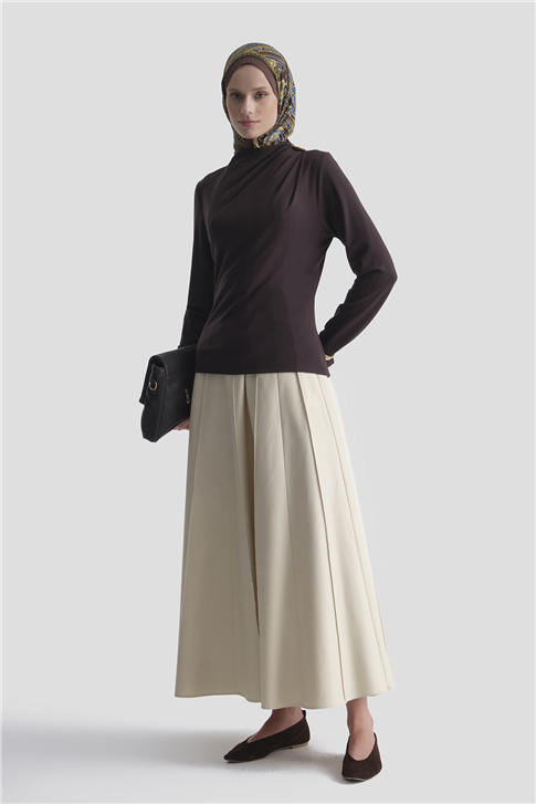 Aksesuarlı Drape Badi Acı Kahve 