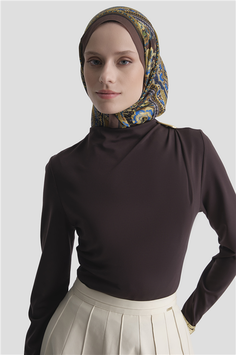 Aksesuarlı Drape Badi Acı Kahve 