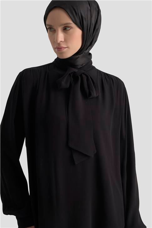 Fularlı Dökümlü Bluz Siyah