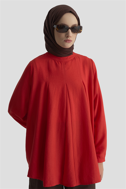 Pile Detaylı Bluz Kiremit