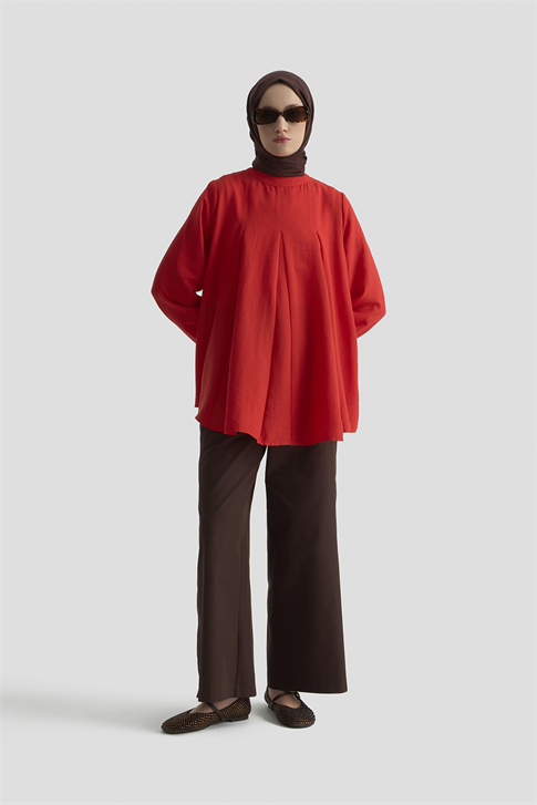 Pile Detaylı Bluz Kiremit