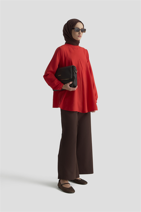 Pile Detaylı Bluz Kiremit