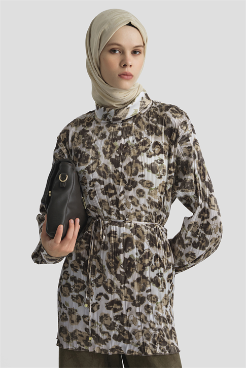 Leopar Desenli Bluz Camel