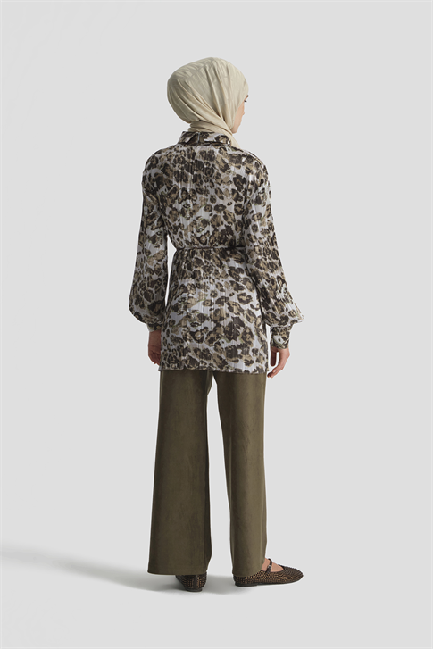 Leopar Desenli Bluz Camel