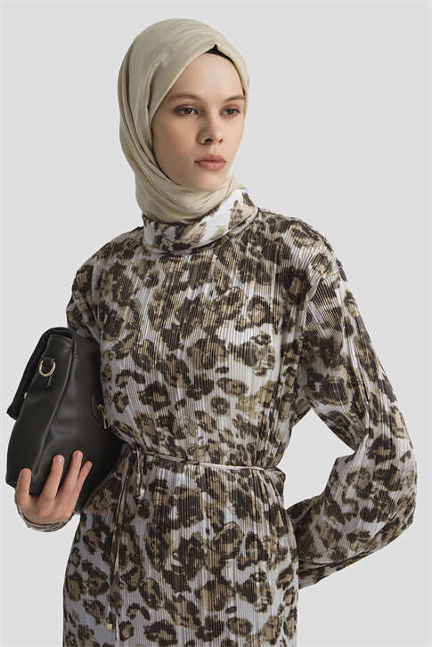 Leopar Desenli Bluz Camel