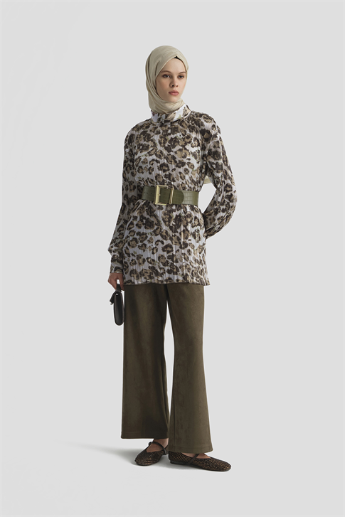 Leopar Desenli Bluz Camel