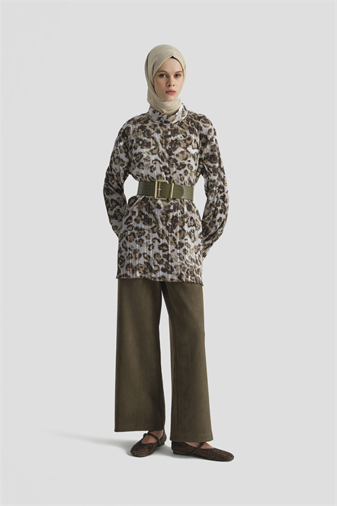 Leopar Desenli Bluz Camel