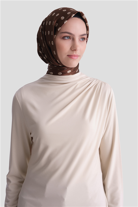 Degaje Yaka Örme Rayon Bluz Bej