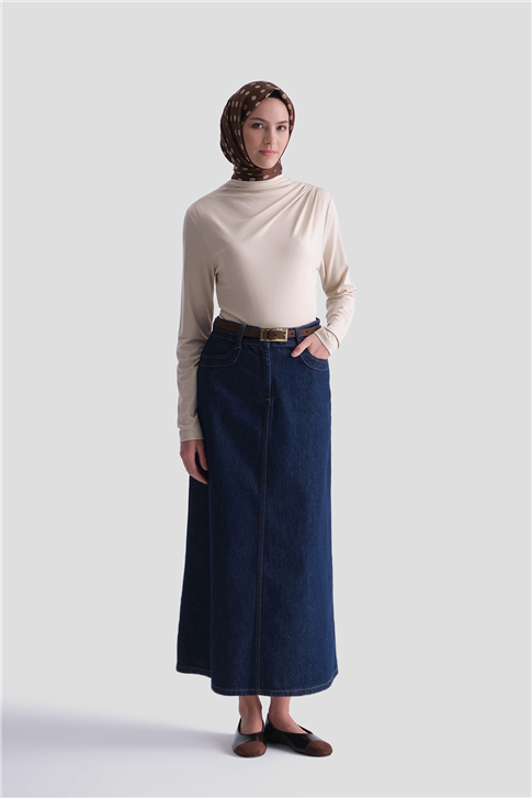 Degaje Yaka Örme Rayon Bluz Bej