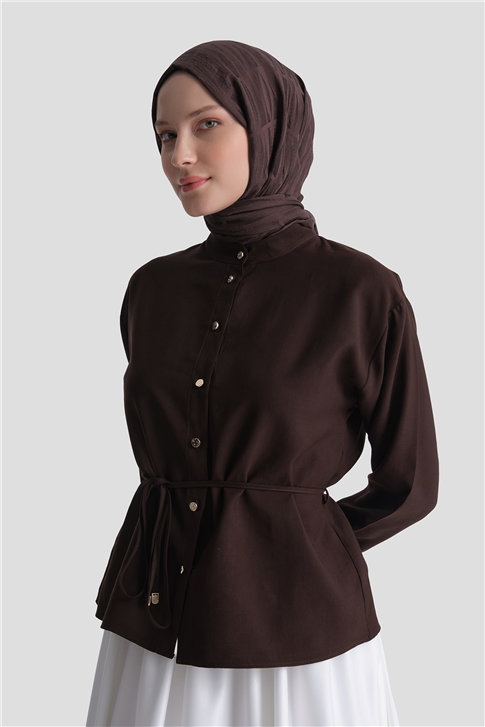 Beli Bağlamalı Bluz Kahverengi 
