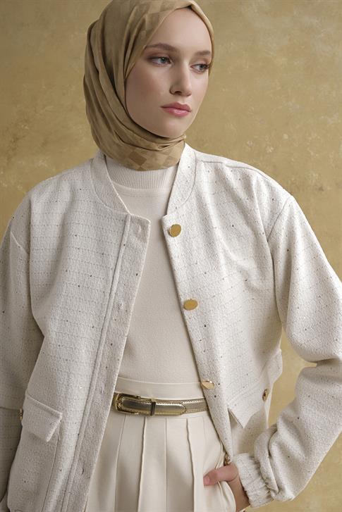 Sim Detaylı Bomber Ceket Beyaz