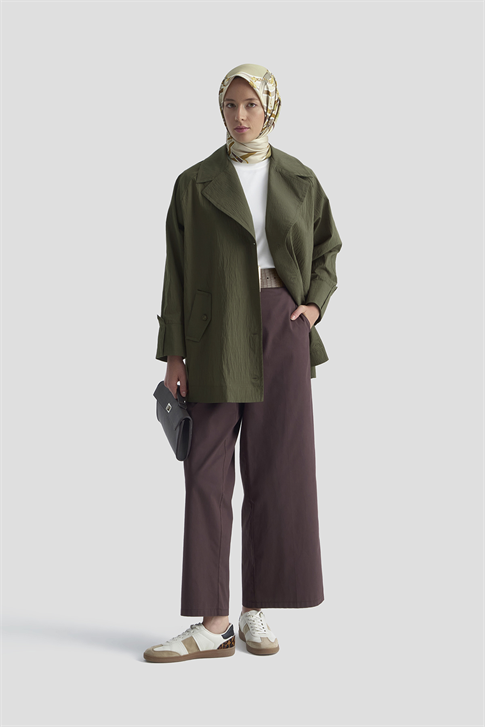 Pamuk Karışımlı Blazer Ceket Haki