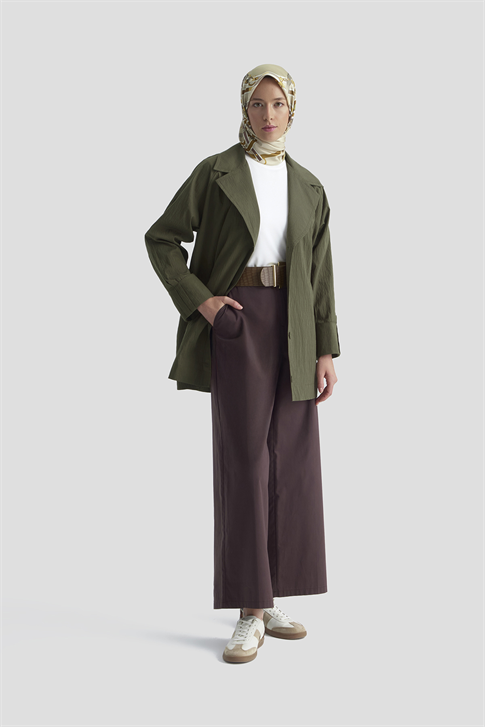 Pamuk Karışımlı Blazer Ceket Haki